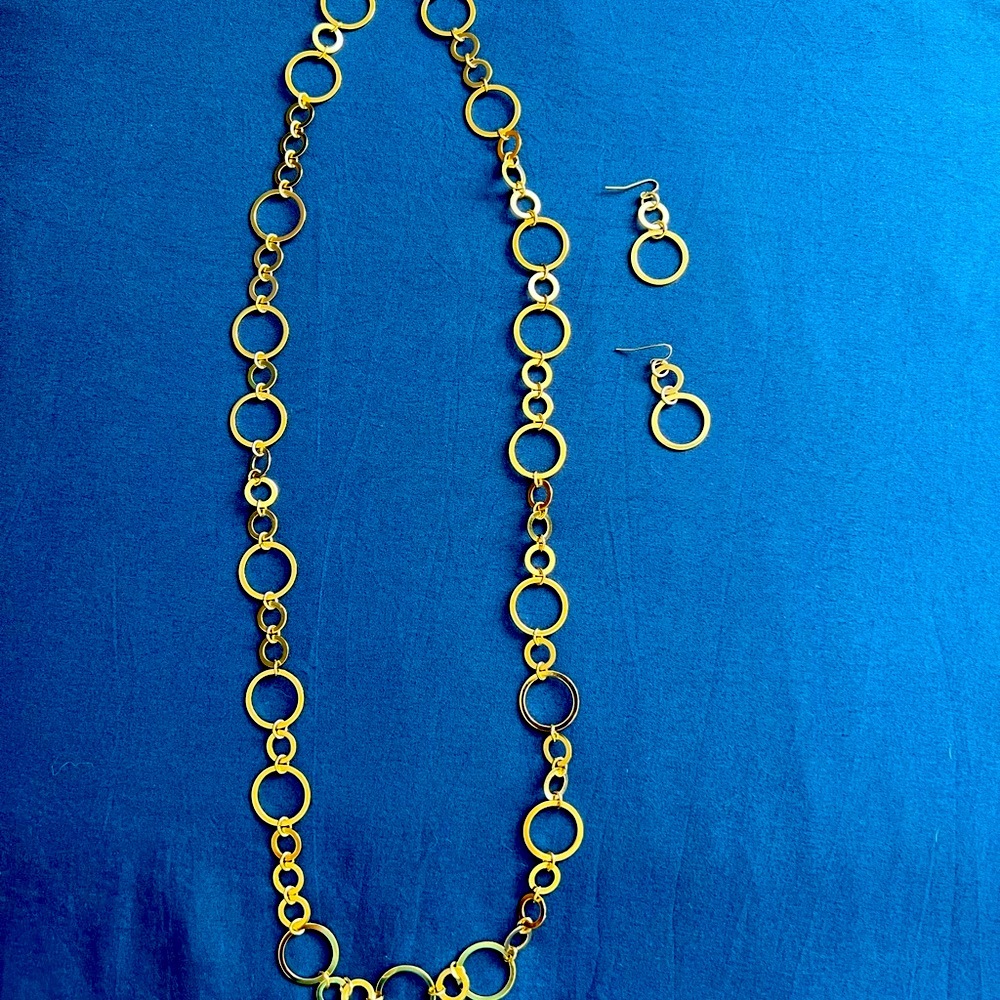 Gold Circle Necklace and Earring Set